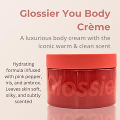 Glossier You Creme De You 215 ml jar lid closeup shows creamy texture.