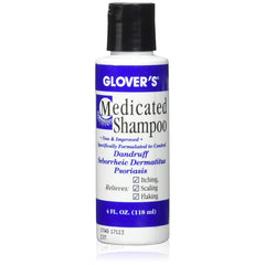 Glovers Medicated Shampoo bottle highlights dandruff relief and scalp comfort.