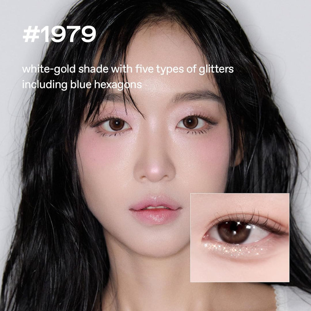 Glow metallic-shimmer 1979 adds radiant shine for a bold evening look.
