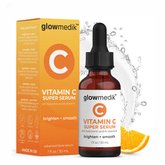 GlowMedik Vitamin C Serum bottle with pump for brightening and even skin tone.