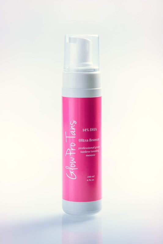GlowPro Tans bottle and mousse show the professional-strength self-tanner for home use.