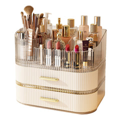 Glowspire makeup organizer with 360° rotating brush holder keeps brushes upright and accessible.