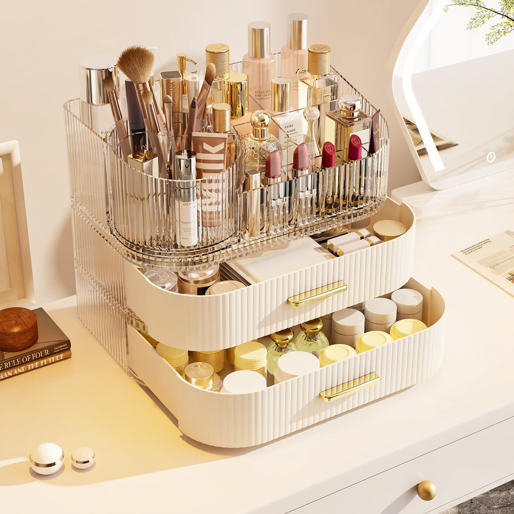 Glowspire makeup organizer large capacity fits palettes, serums, and accessories for a tidy vanity.