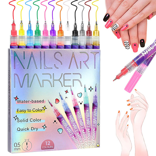 Gluixio 12-colors nail art pens set showing vibrant pigments for DIY manicures