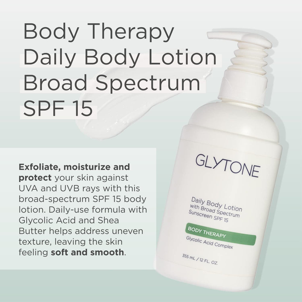 GLYTONE Daily Body Lotion being spread on arm for smooth hydration.