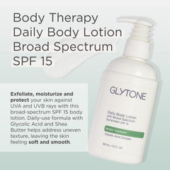 GLYTONE Daily Body Lotion being spread on arm for smooth hydration.