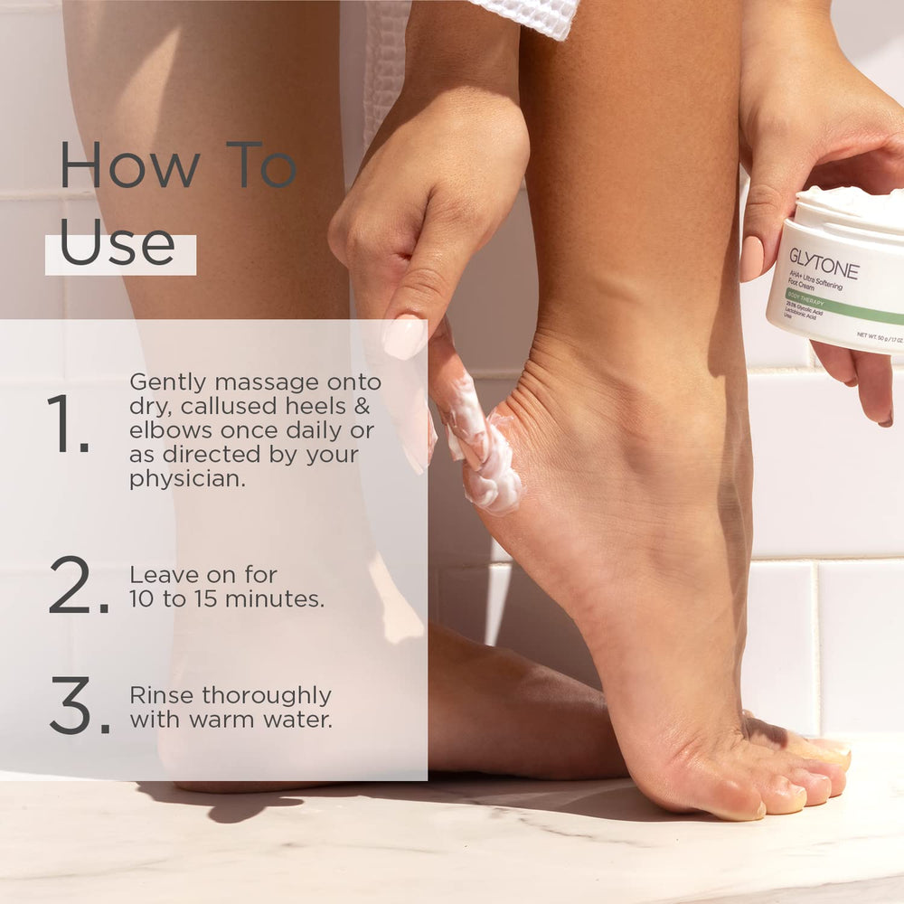 GLYTONE AHA+ Foot Cream softens cracked heels and improves skin