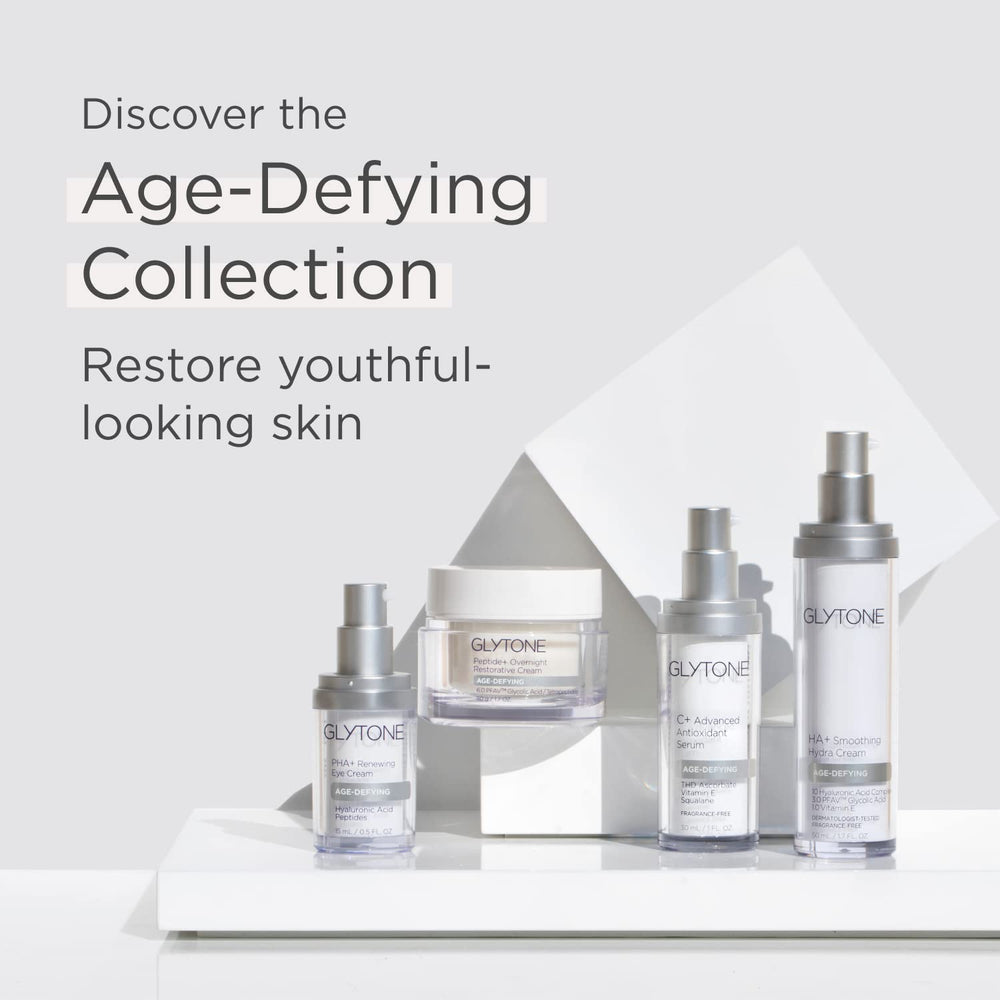 Glytone peptides eye contour firming close-up on delicate skin.