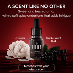 GODA Pheromones Perfume bottle on a vanity, travel-friendly 15ml size.