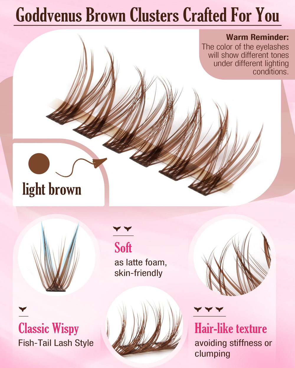 Goddvenus Brown lash clusters 14mm for mid-length fullness