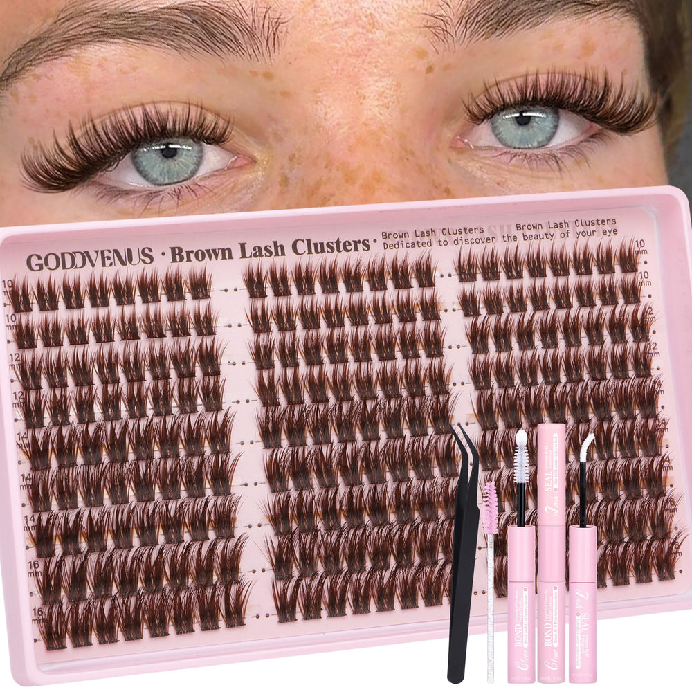 Goddvenus Brown Wispy Lash Clusters Kit creates natural blend for daily wear.