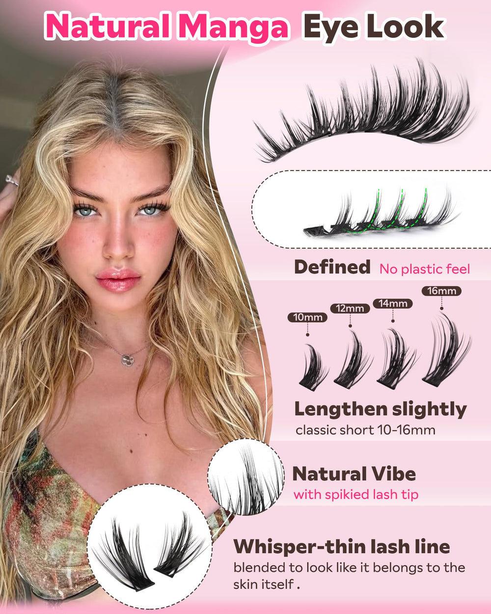 Goddvenus Manga Lash Clusters doll-eye style close-up for softness