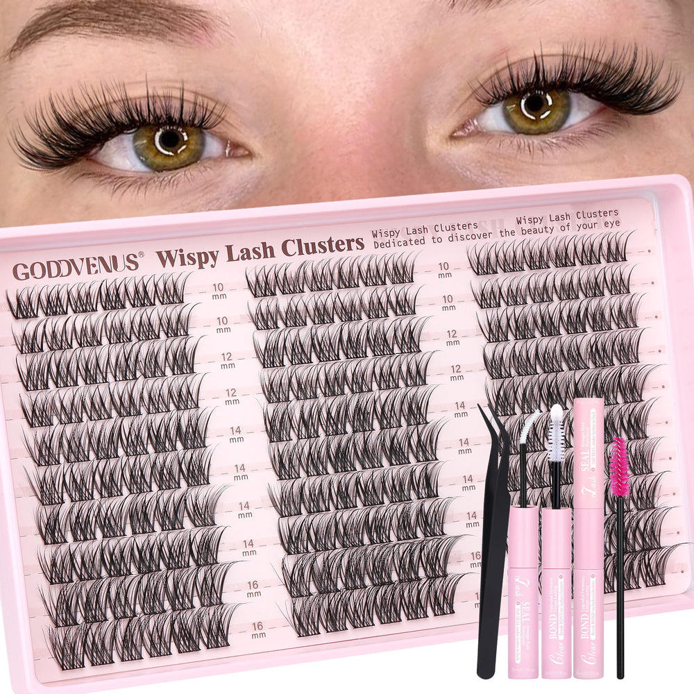 Goddvenus Wispy Lash Clusters Kit showing 180 natural lashes for subtle volume.