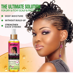 Goiple Braid Oil has a lightweight formula with no heavy residue.