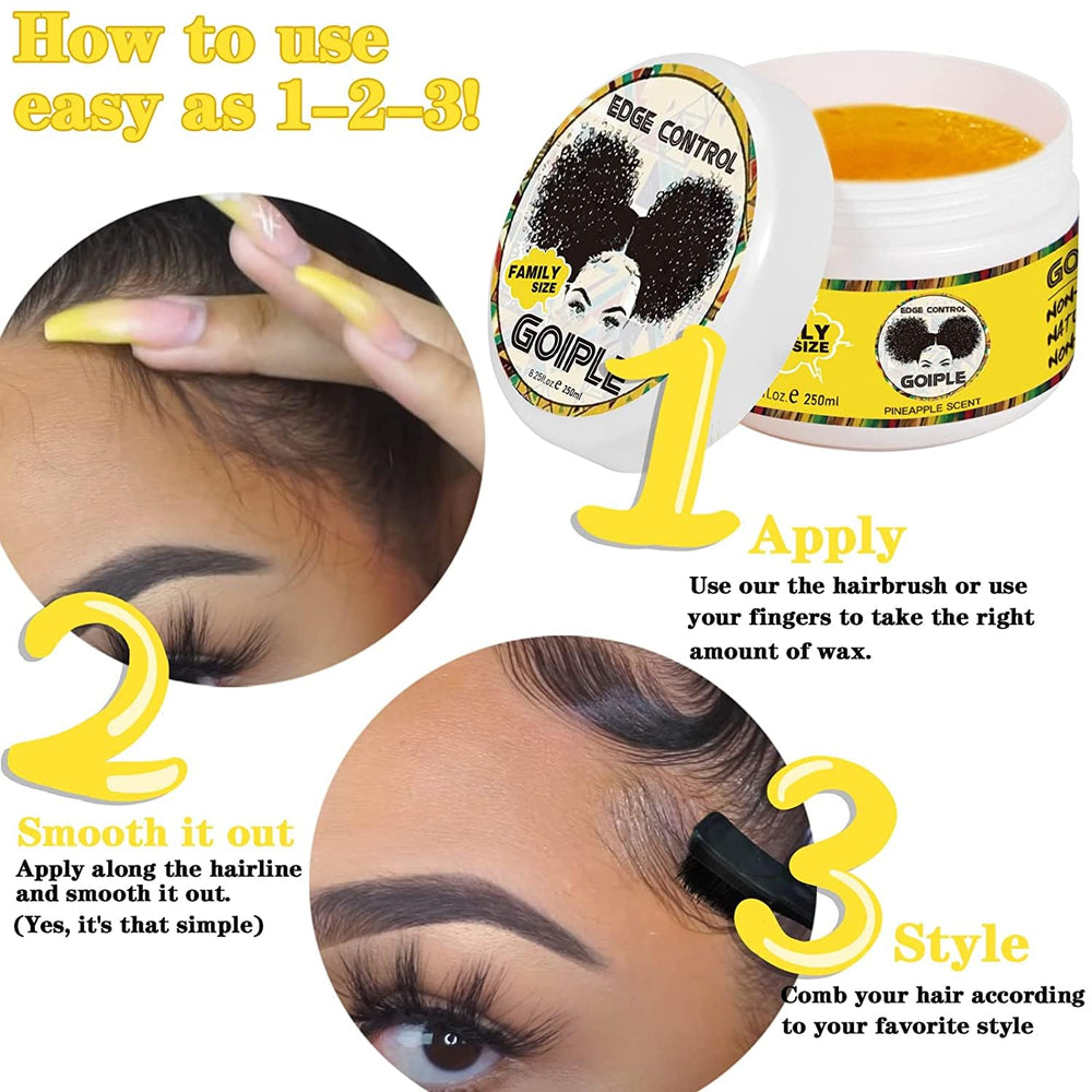 Goiple edge control wax water-based formula for easy, quick styling.
