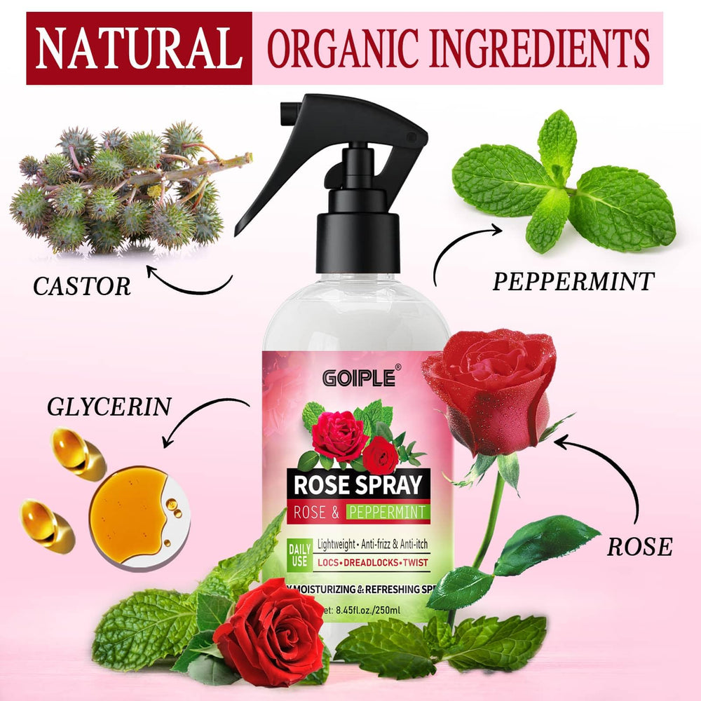 Goiple Rose Water Spray locs application demonstrates easy daily scalp refresh.