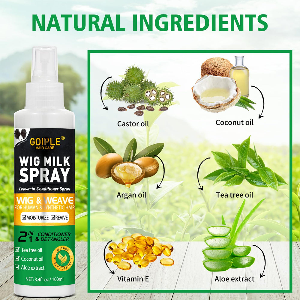 Goiple Wig Milk Spray being applied for quick detangling on synthetic hair.