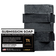 Gold BJJ premium tea tree oil soap bar on display for post-training refresh