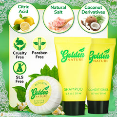 Golden Nature jasmine shampoo bottle ensures refreshed guests during stays