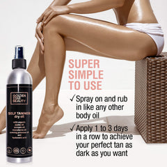 GOLDEN STAR BEAUTY tan-result close-up with natural, even bronze finish