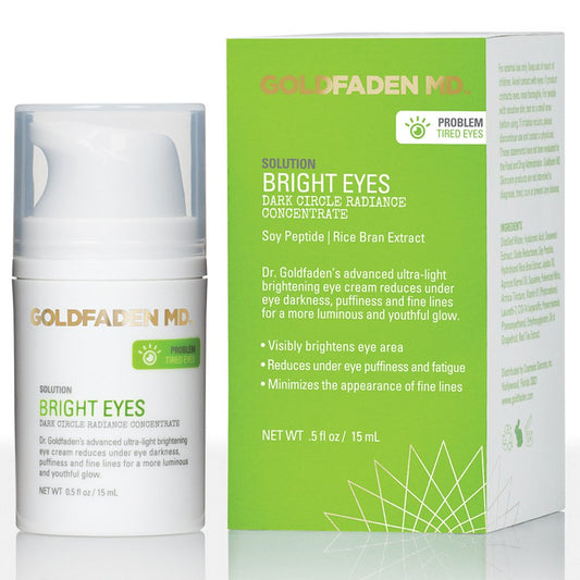GOLDFADEN MD Bright Eyes concentrate tube close-up may brighten the under-eye area.