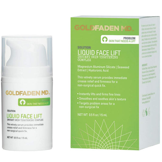 Goldfaden MD Liquid Face Lift serum close-up reveals velvety texture and hydration