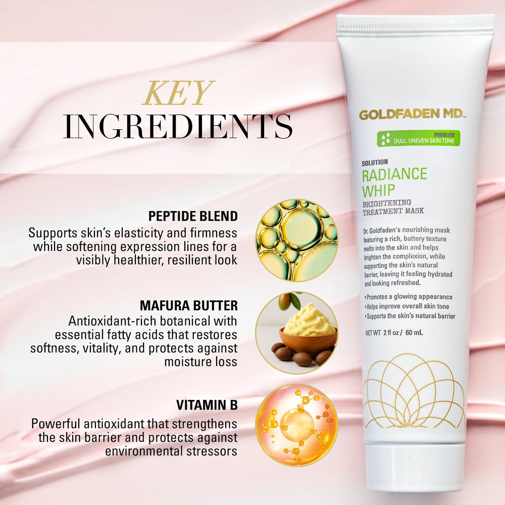GOLDFADEN MD Radiance Whip mask application 15 minutes showing quick hydration boost