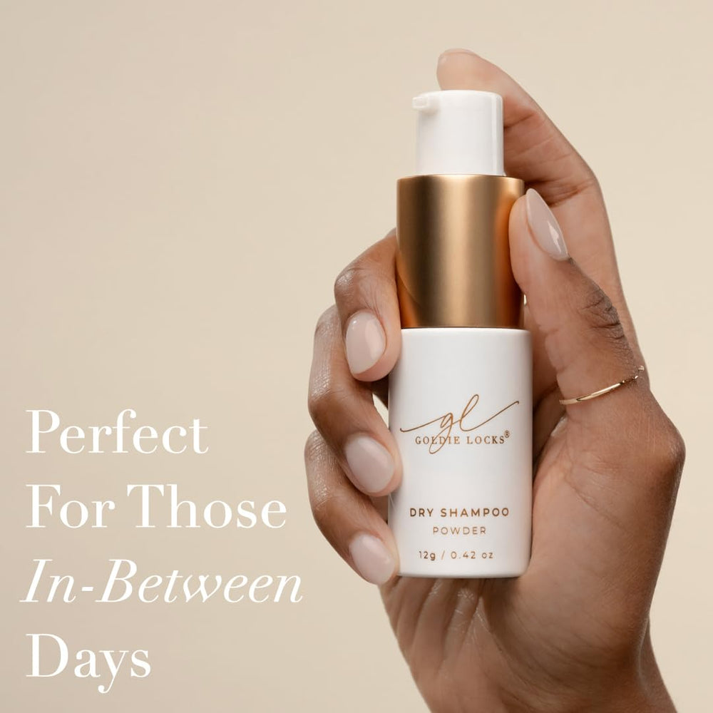 Goldie Locks dry shampoo packaging-closeup highlights non-aerosol design for travel.