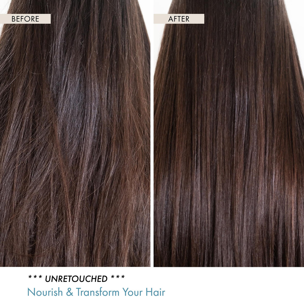 Applied to damp hair, the serum primes heat styling and smoothness.