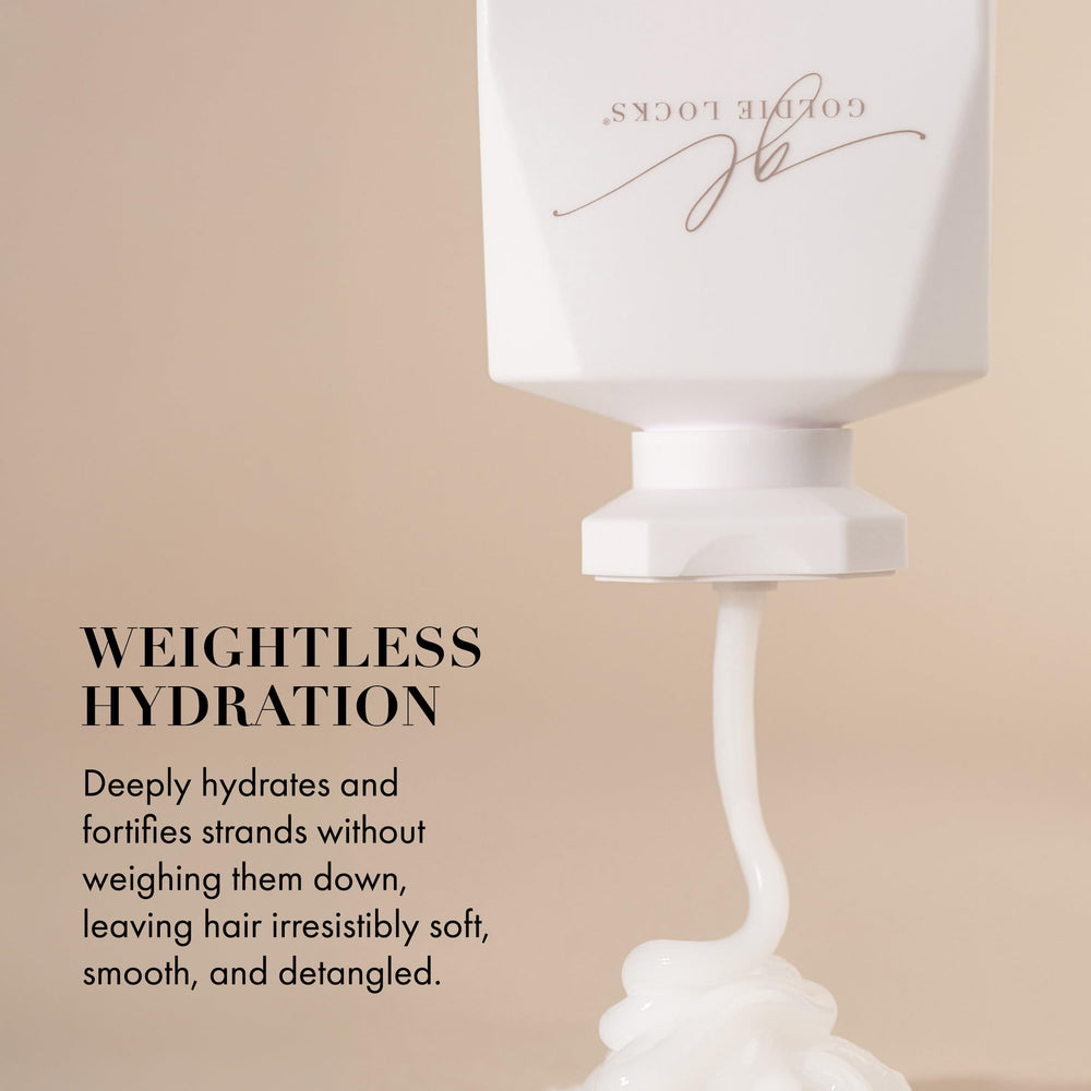 Goldie Locks conditioner hair texture shows smooth, frizz-taming result