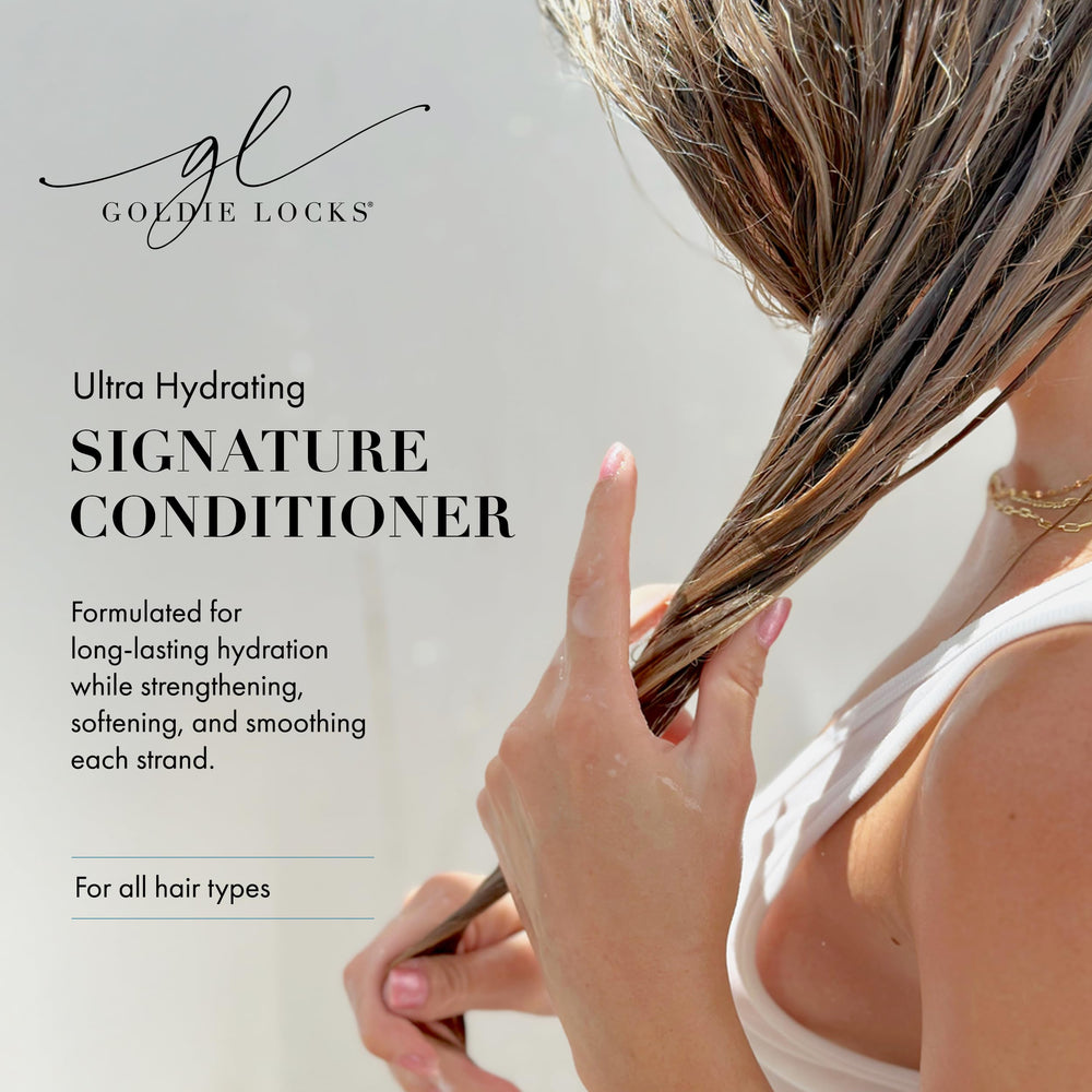 Goldie Locks travel-size conditioner label close-up highlights sulfate-free formula