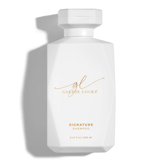 Goldie Locks Ultra Hydrating Shampoo bottle front shows hydration and shine for all hair types.