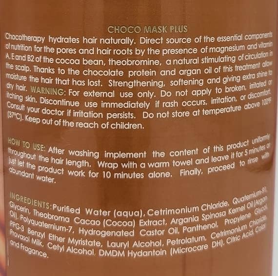 Golez Choco Mask Plus label closeup highlights cocoa butter and argan oil.