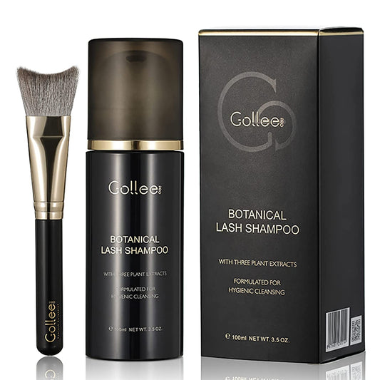 GOLLEEPRO Lash Shampoo bottle close-up showing gentle lash cleansing.