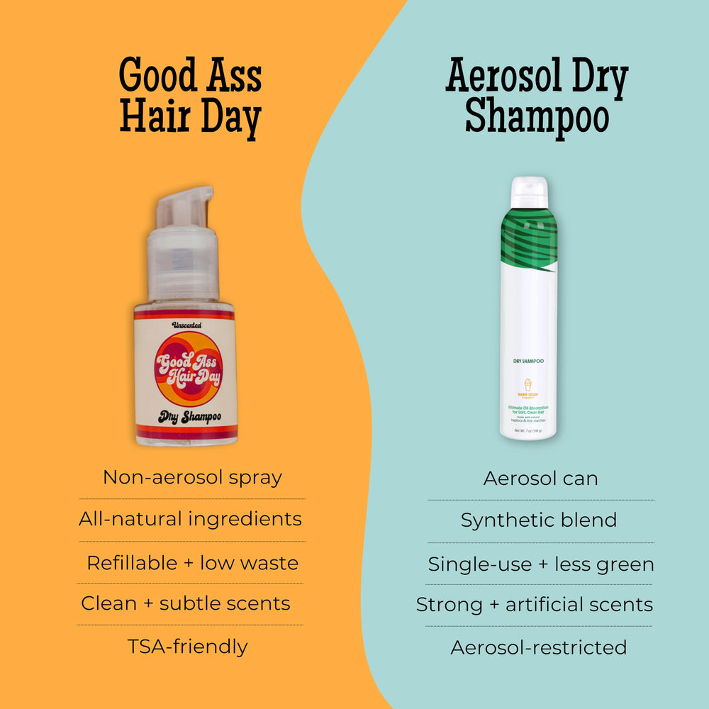 Good A Hair Day talc-free powder close-up emphasizes light, unscented formula.