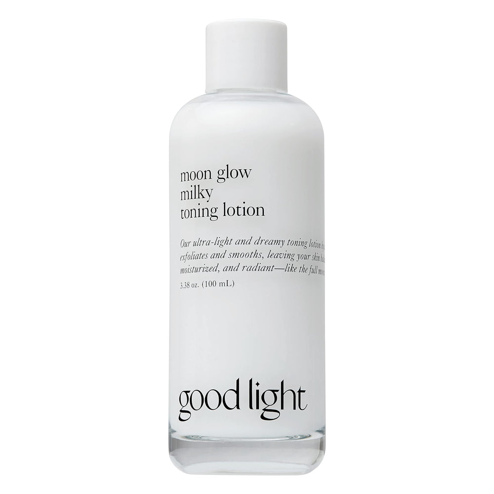 Good Light Moon Glow Milky Toner bottle close-up shows creamy hydration.