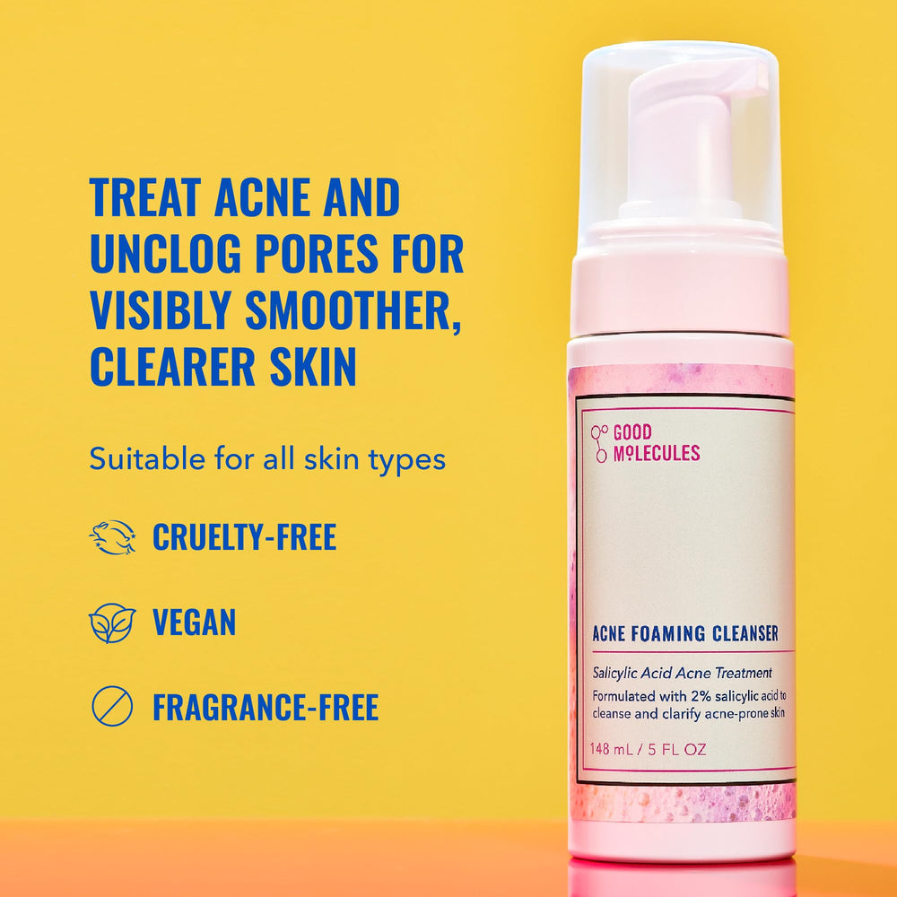Good Molecules Acne Foaming Cleanser pour showing quick foam for refreshing wash