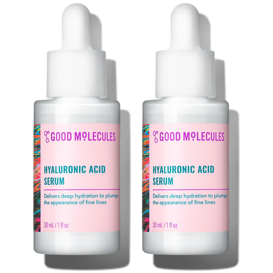 Good Molecules Hyaluronic Acid Serum Pack 2 bottles deliver deep hydration for plump, refreshed skin.