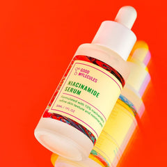 Good Molecules Niacinamide Serum skincare setup on vanity.