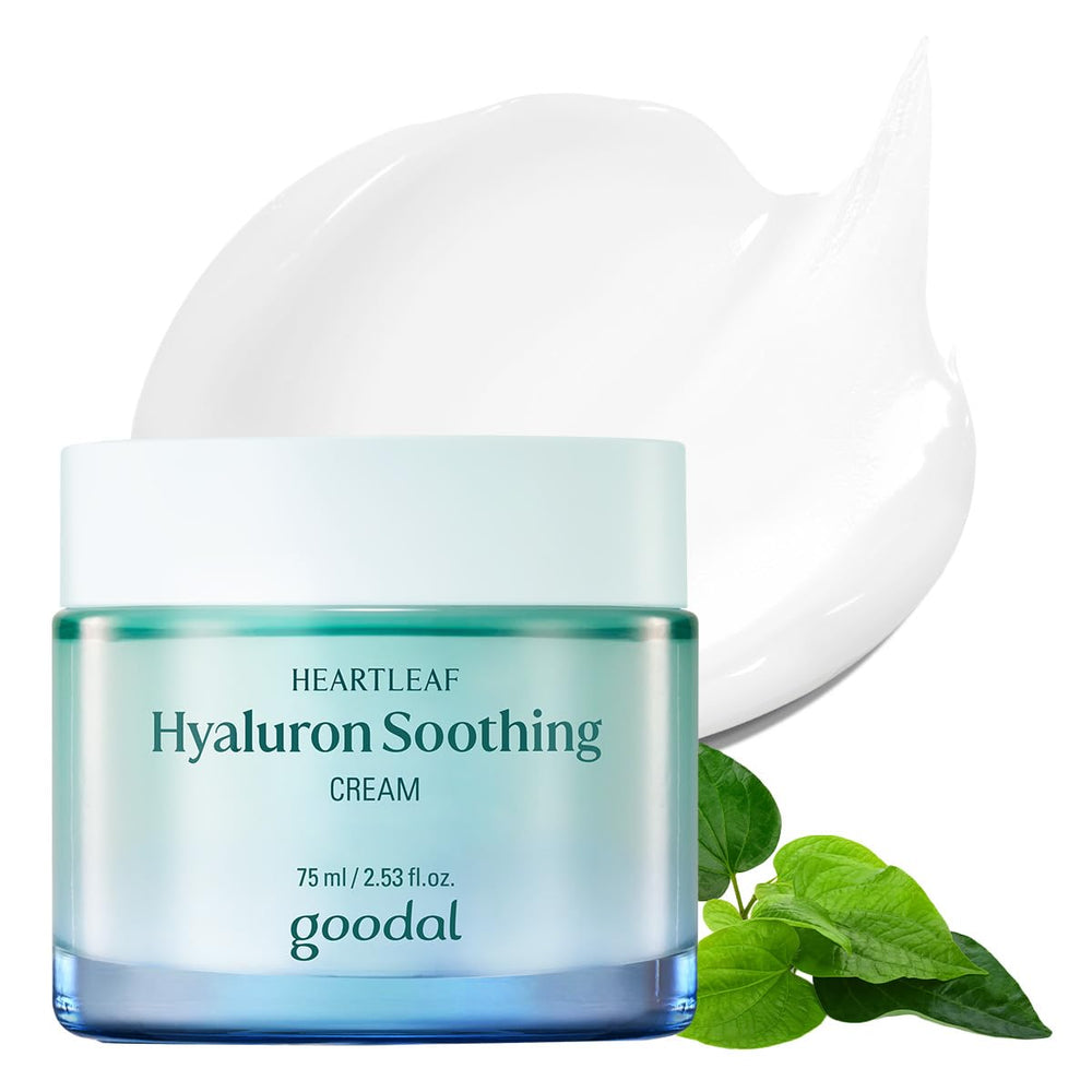 GOODAL Heartleaf Hyaluron soothing cream tube close-up showing rich hydration benefits.