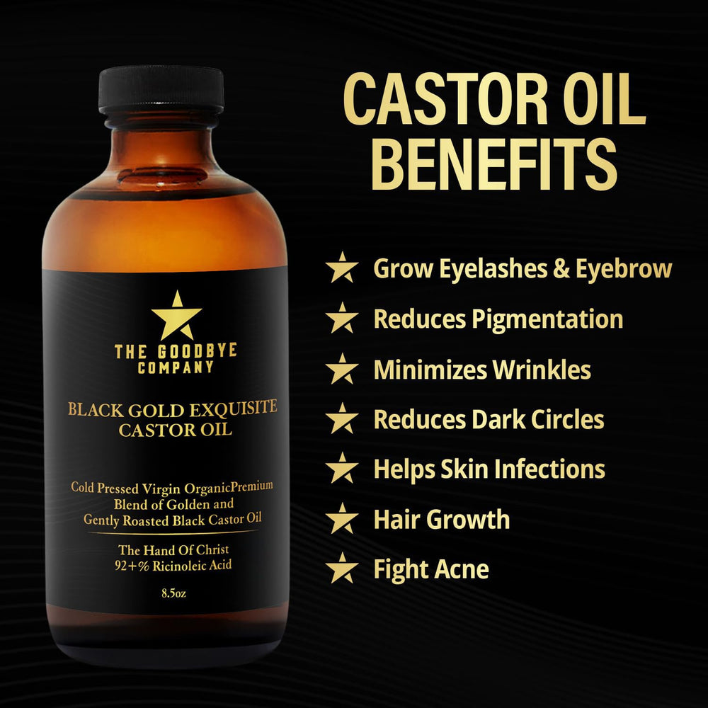 The Goodbye Company castor oil nourishes skin and décolleté area.