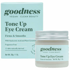 Goodness Eye Cream Tone Up depuffs the under-eye area and hydrates the skin.