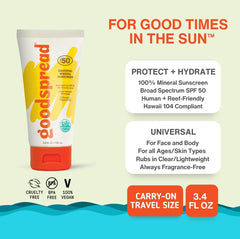 Goodspread sunscreen texture application highlights light, non-greasy finish for comfortable wear.