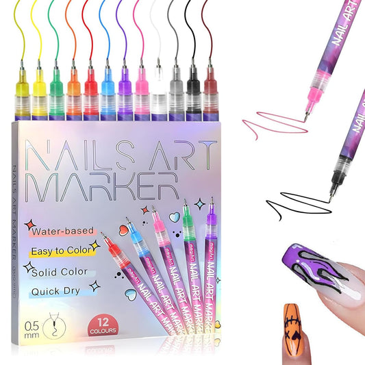 GOOLSUN nail art markers 0.5mm tip enable precise lines for intricate nail designs.