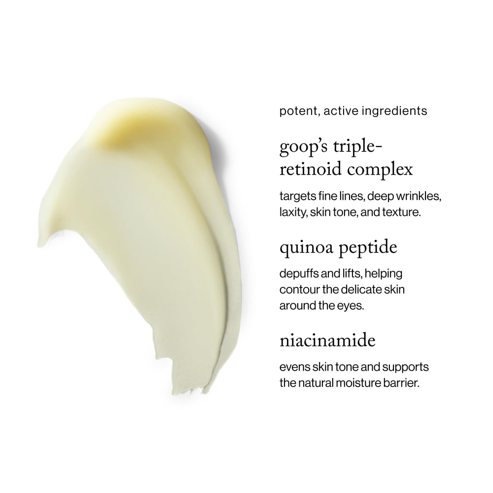 Goop Beauty 3x Retinol Eye Lift Serum being gently tapped around the eye area.