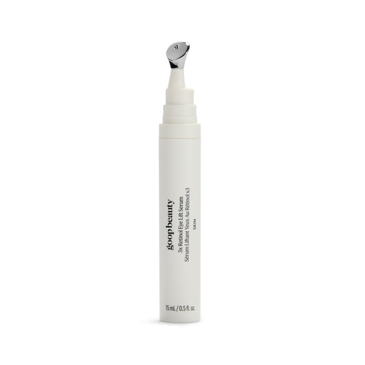 Goop Beauty 3x Retinol Eye Lift Serum bottle focusing on eye-area care and wrinkle reduction potential.