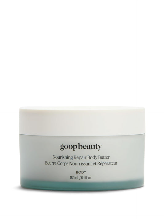 Goop Beauty Body Butter bottle pour showing luxurious hydration.