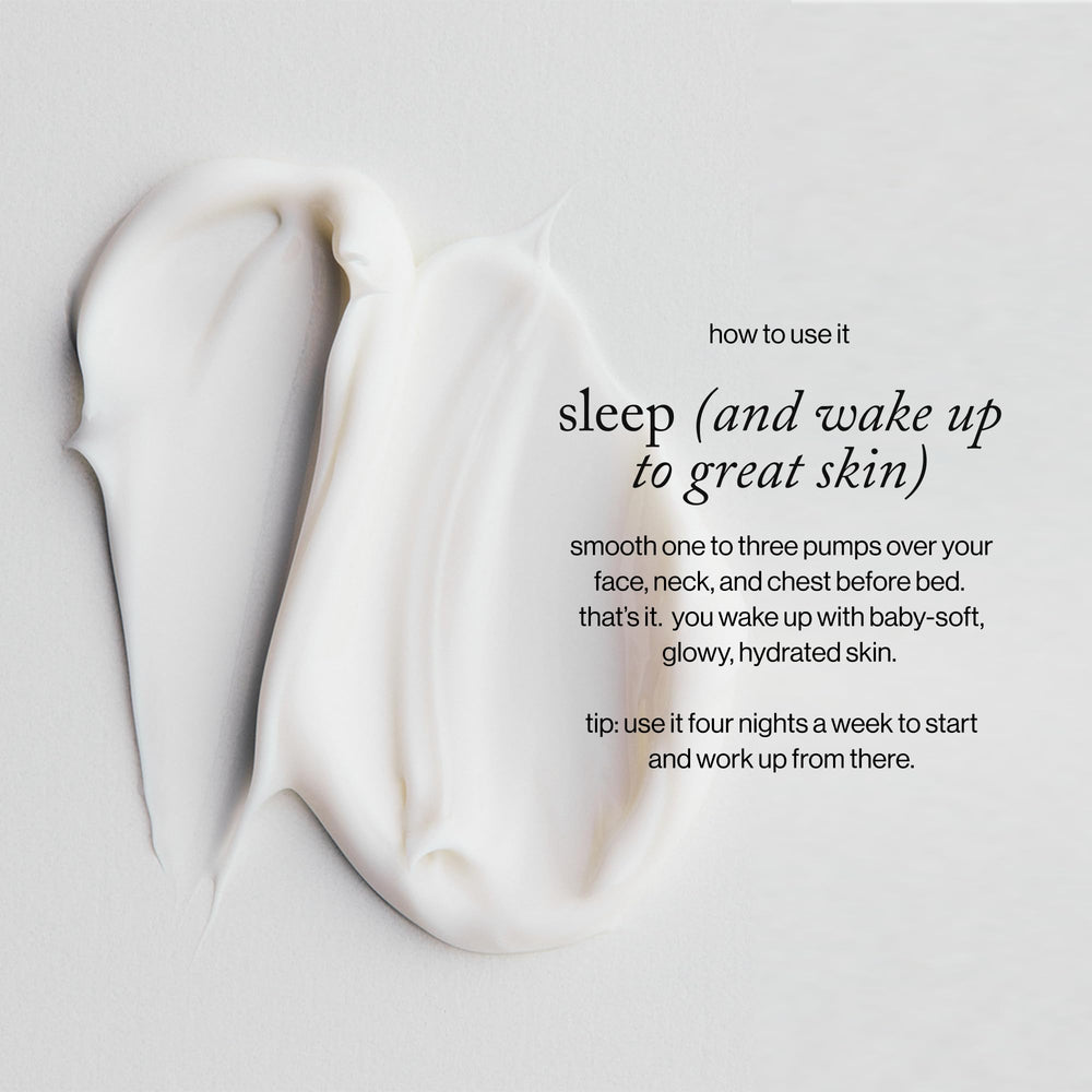 Goop Beauty Sleep Milk Serum on face demonstrates even coverage for neck and chest.