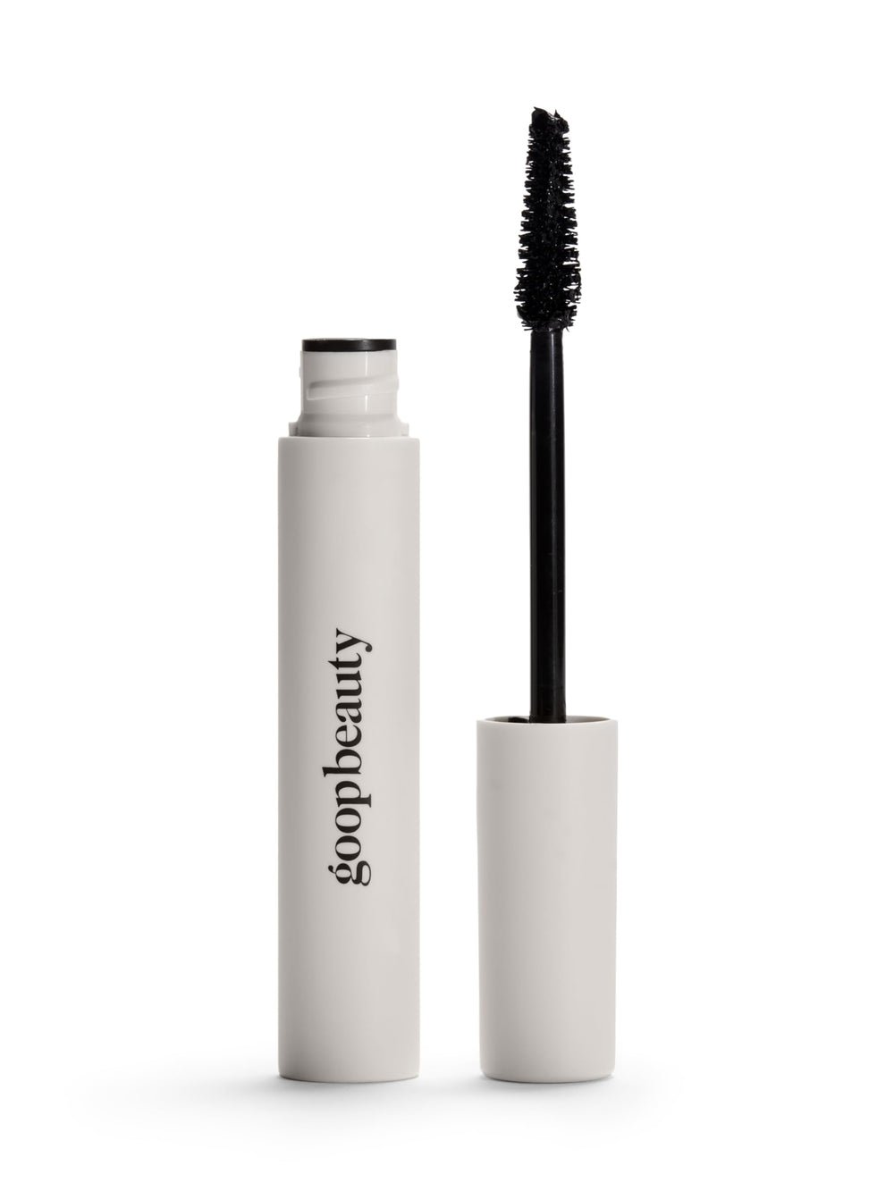 goop Featherlash mascara wand close-up with three-edged bristles for smooth, clump-free application.