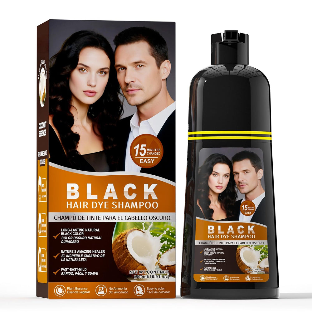 Gowwim Black Hair Dye Shampoo bottle delivering instant gray coverage for a natural black result